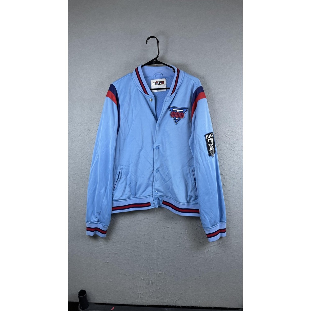 Triplets‎ Team Jacket Mens Large Light Blue BIG3 Basketball Snap Front Bomber